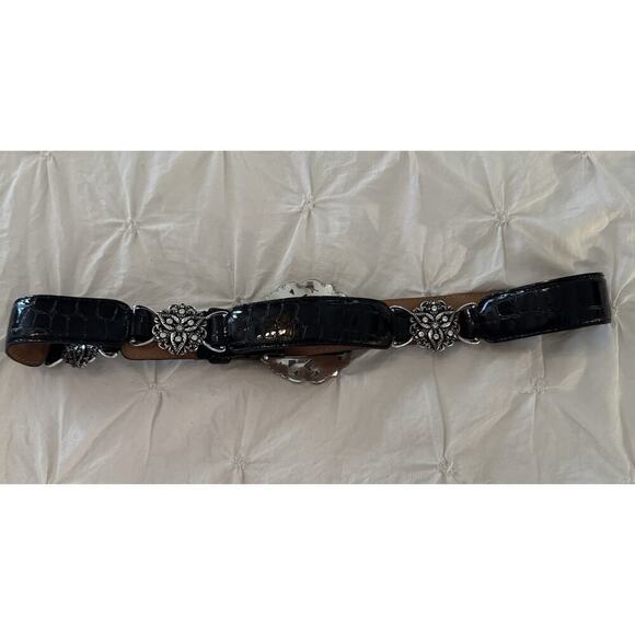 Vintage Brighton Leather Belt Charms Embellished Black Silvertone Links 90s - Picture 3 of 9